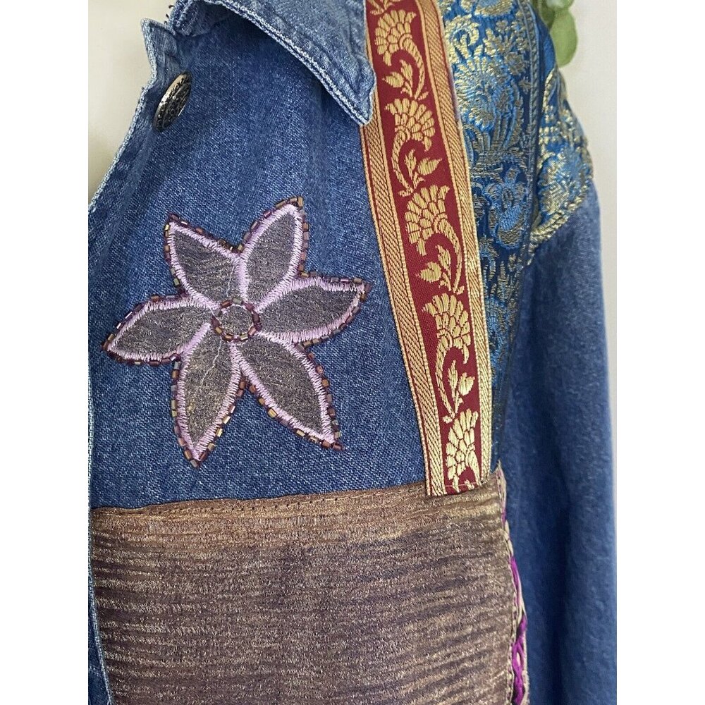 Bedford Fair Lifestyles Jean Shirt Jacket w Embroidery Appliques Beads Sz L Vtg - Picture 12 of 16